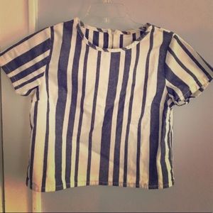 Topshop Blue and White Denim Cropped Tee